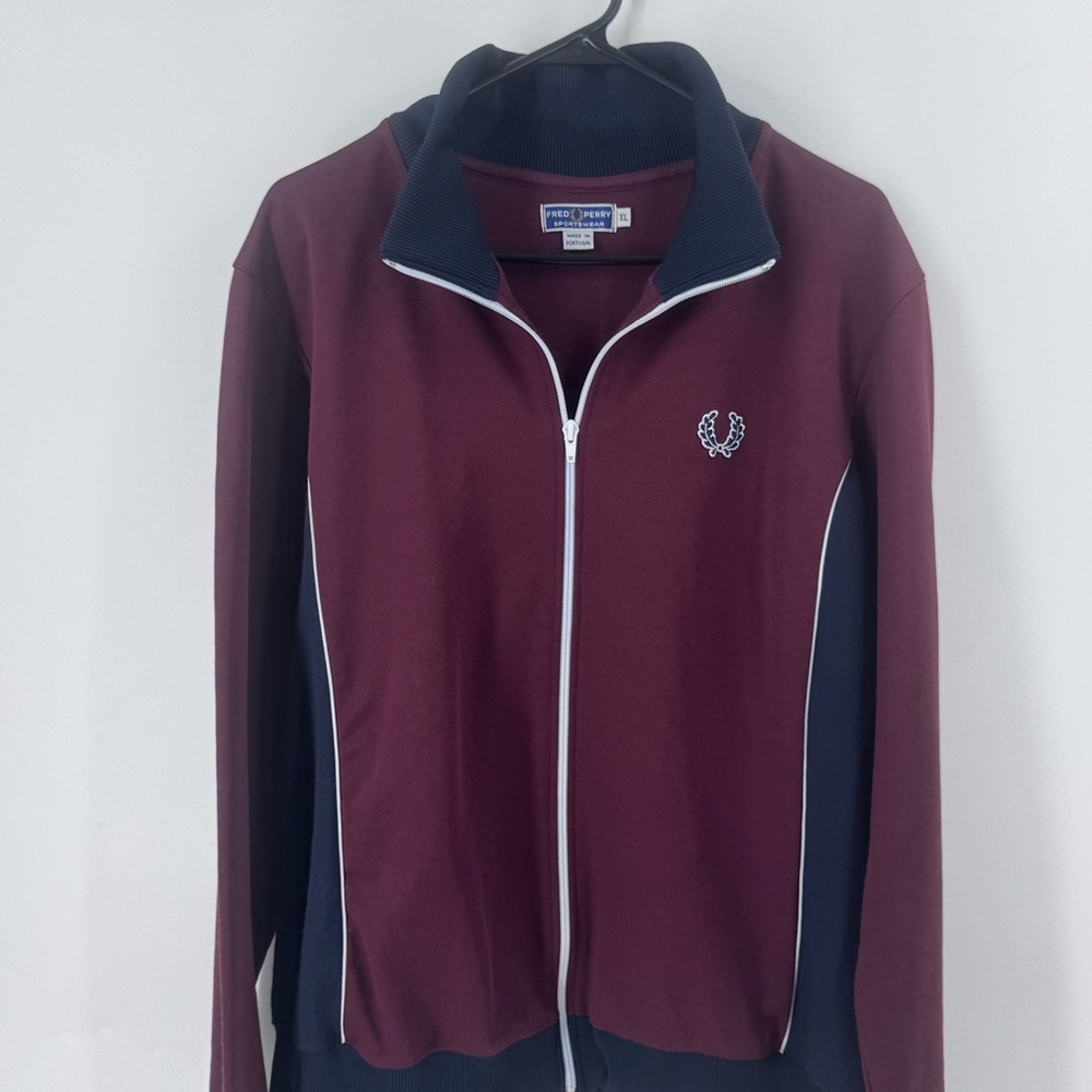 Fred Perry Burgundy and Navy Zip-Up Track Jacket with Laurel Logo